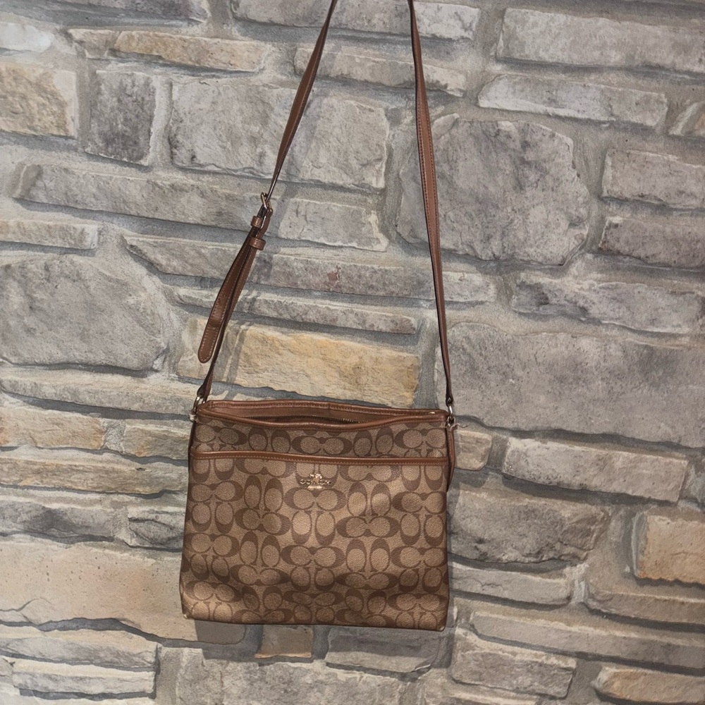 Coach Tan and Brown Signature Crossbody Bag - Picture 2 of 16